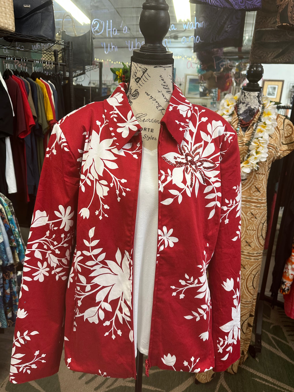 Red white Beaded, zippered jacket