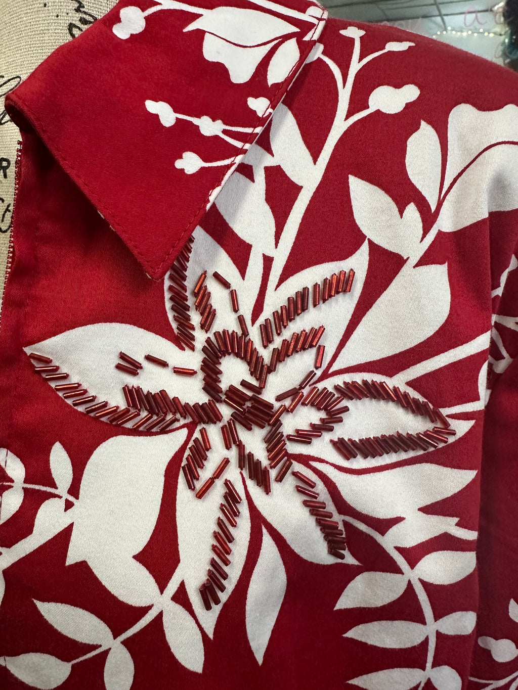 Red white Beaded, zippered jacket