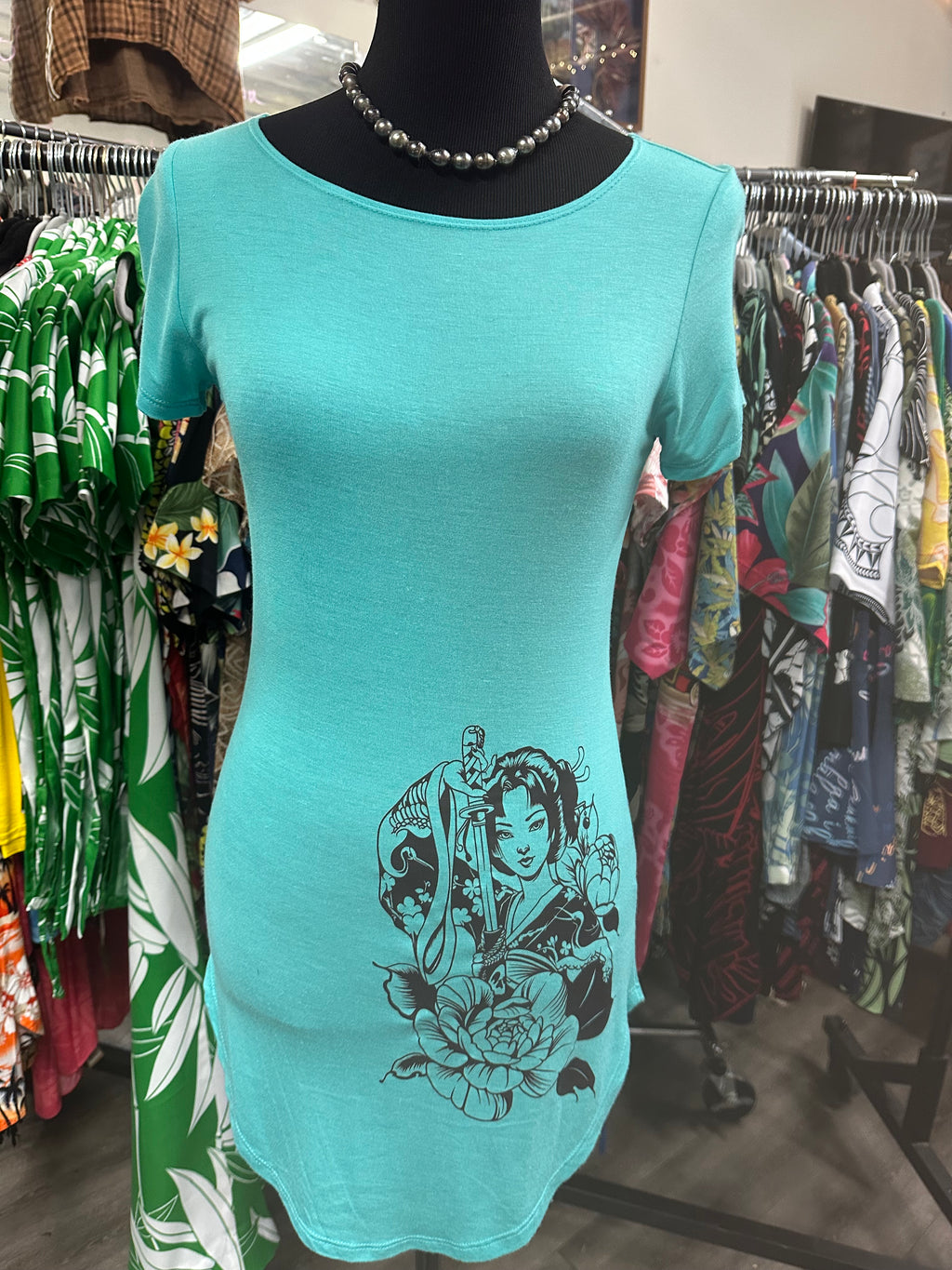 Teal tshirt dress. Sonny Geisha