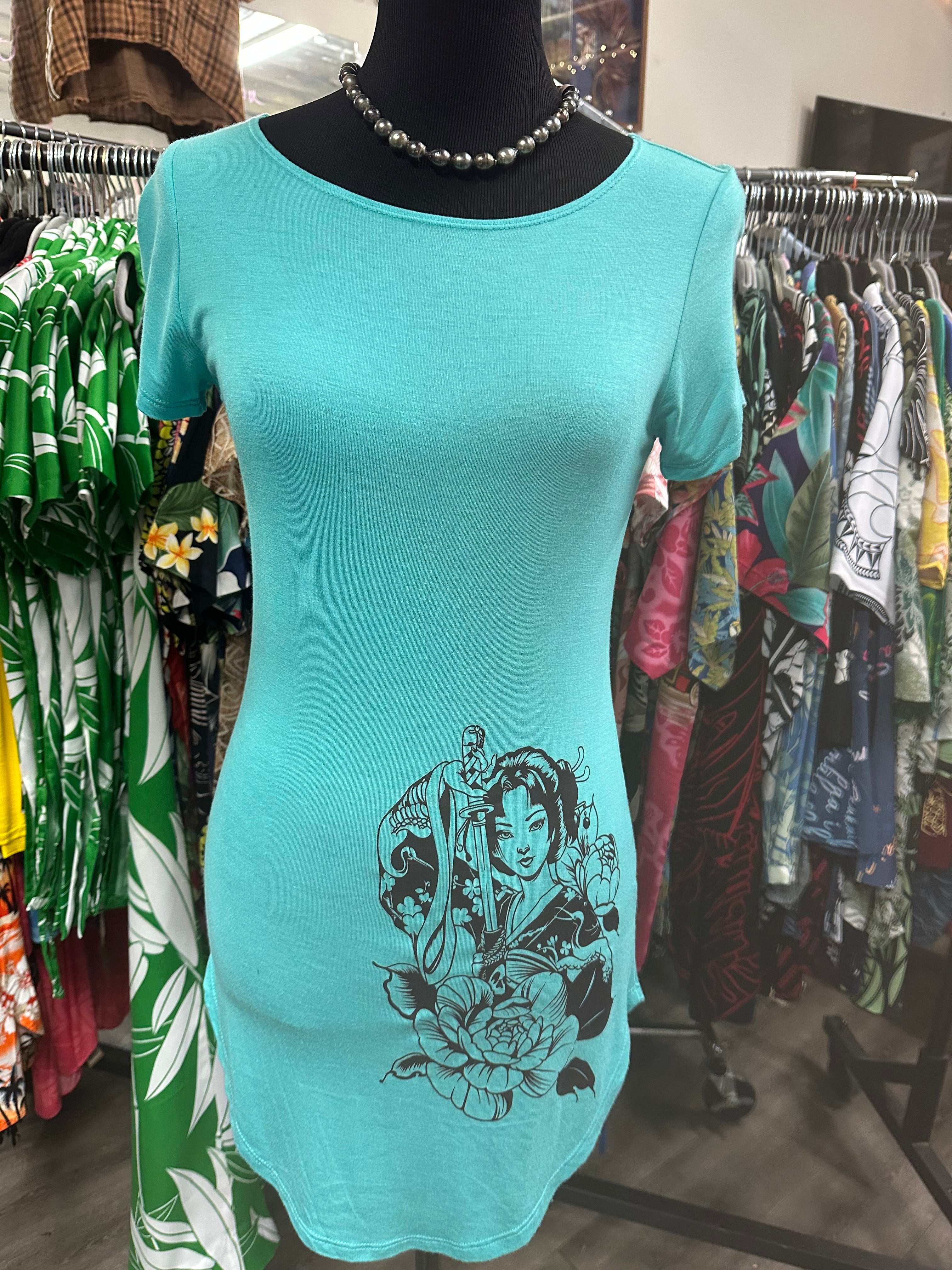 Teal tshirt dress. Sonny Geisha