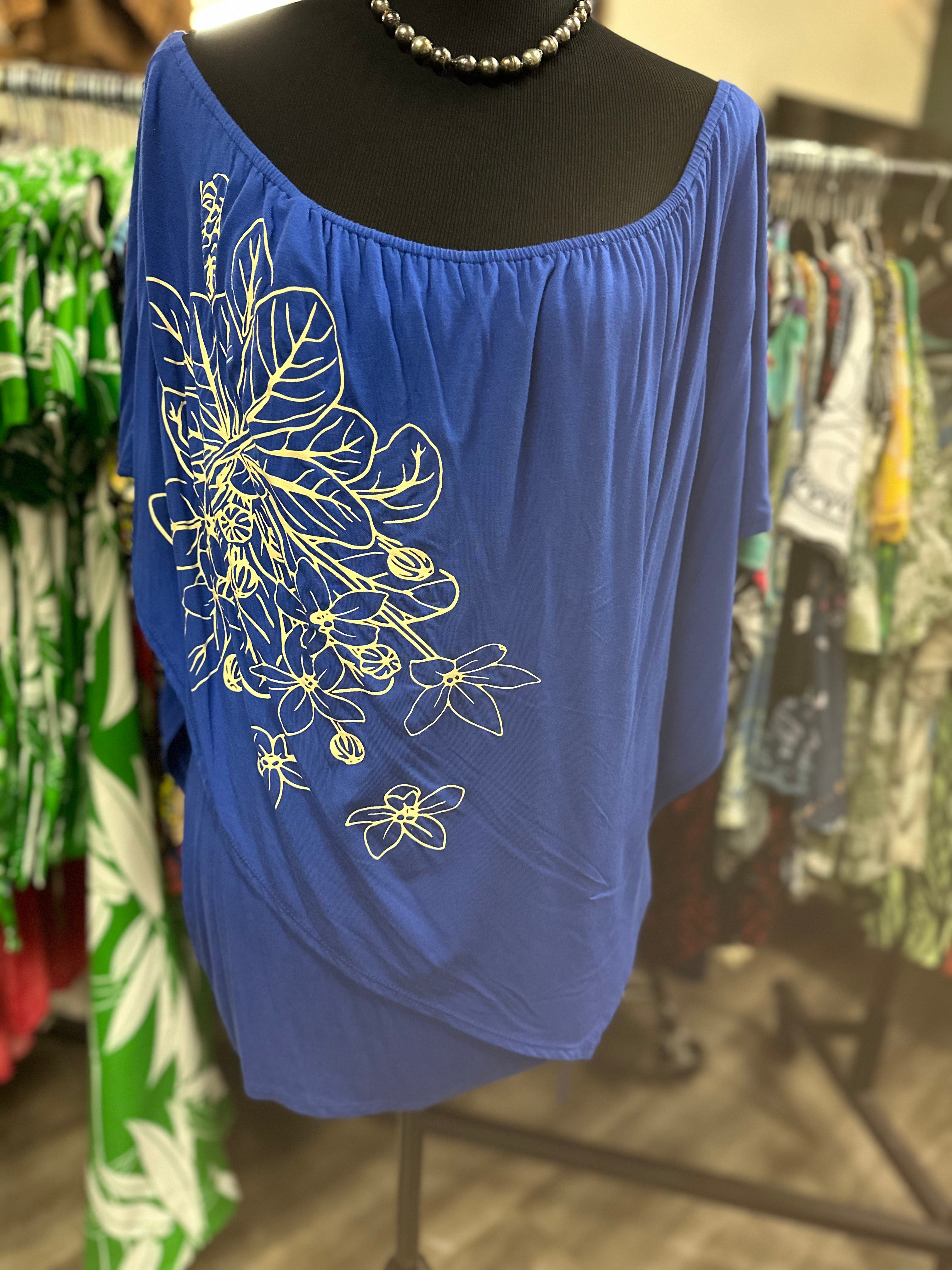 Puahina Kauai Collection 4-way top. Royal blue. NWT. Alula print